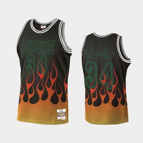 Men's Milwaukee Bucks #34 Ray Allen Black Flames Jersey