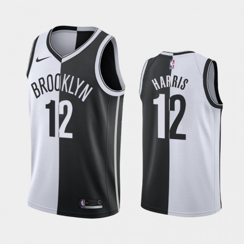 Men's Brooklyn Nets #12 Joe Harris White Black Split Two-Tone Jersey