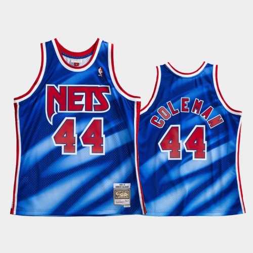 New Jersey Nets #44 Derrick Coleman Blue Hardwood Classics Throwback Jersey