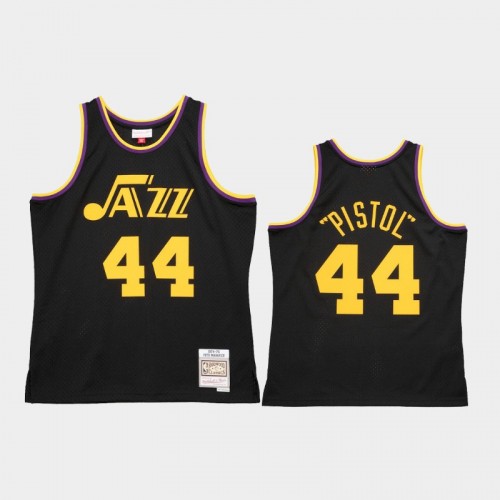 Men's New Orleans Jazz #44 Pete Maravich Black 1974-75 Reload 2.0 Jersey