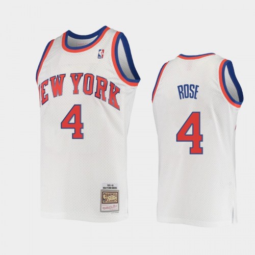 Men's New York Knicks #4 Derrick Rose White 1985-86 Hardwood Classics Swingman Jersey