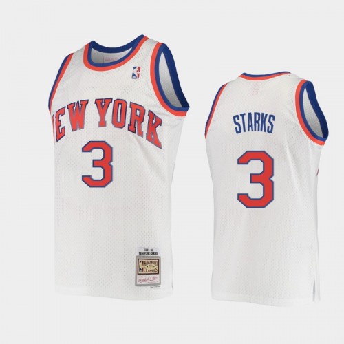 Men's New York Knicks #3 John Starks White 1985-86 Hardwood Classics Swingman Jersey