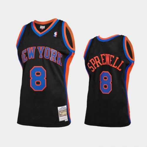 Men's New York Knicks #8 Latrell Sprewell Black Reload 2.0 Hardwood Classics Jersey