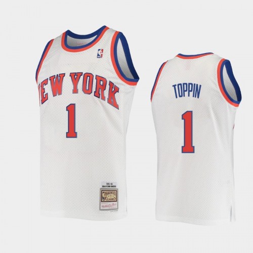 Men's New York Knicks #1 Obi Toppin White 1985-86 Hardwood Classics Swingman Jersey