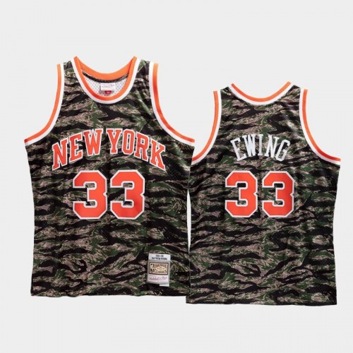 New York Knicks #33 Patrick Ewing Green Tiger Camo Limited Jersey