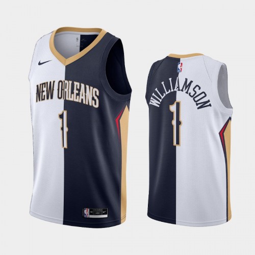 Men's New Orleans Pelicans #1 Zion Williamson White Navy Split Edition Two-Tone Jersey