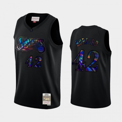 Philadelphia 76ers #42 Al Horford Black Iridescent Logo Holographic Hardwood Classics Jersey