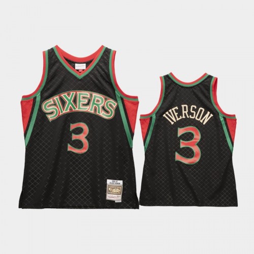 Men's Philadelphia 76ers #3 Allen Iverson Black 1996-97 Neapolitan Jersey