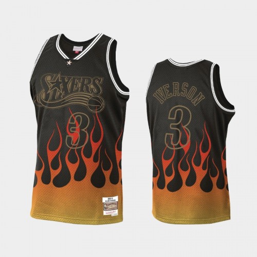 Men's Philadelphia 76ers #3 Allen Iverson Black Flames Jersey