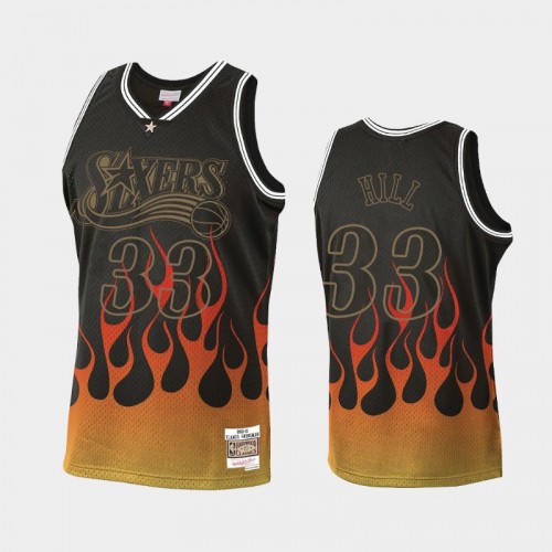 Men's Philadelphia 76ers #33 George Hill Black Flames Jersey