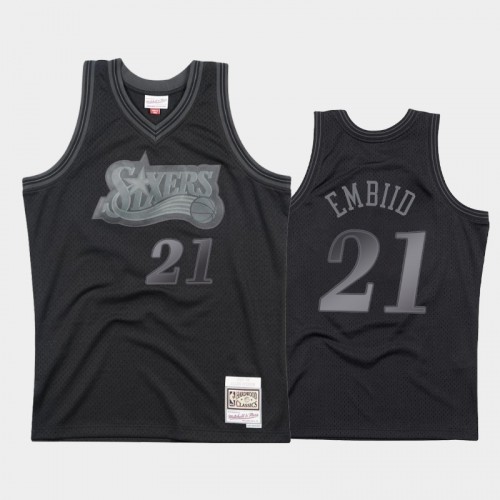 Philadelphia 76ers #21 Joel Embiid Black 1997-98 Throwback Tonal Hardwood Classics Jersey