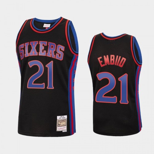 Philadelphia 76ers #21 Joel Embiid Black Reload Hardwood Classics Jersey