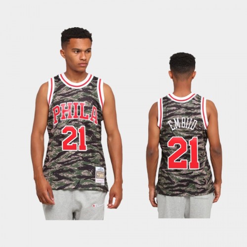 Philadelphia 76ers #21 Joel Embiid Green Tiger Camo Limited Jersey