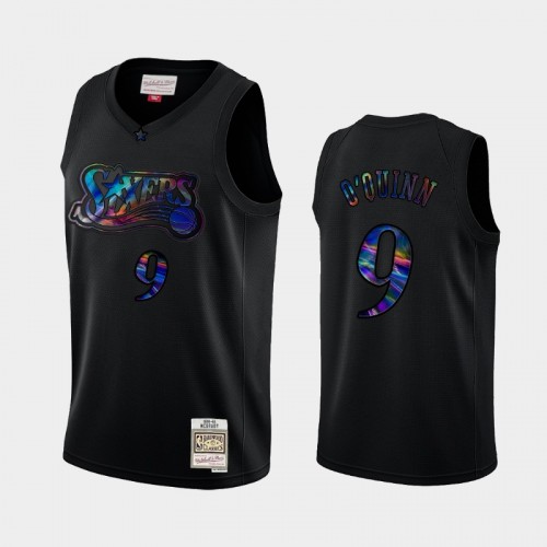 Philadelphia 76ers #9 Kyle O'Quinn Black Iridescent Logo Holographic Hardwood Classics Jersey