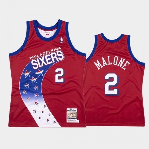 Philadelphia 76ers #2 Moses Malone Red 1993-94 Hardwood Classics Authentic Jersey
