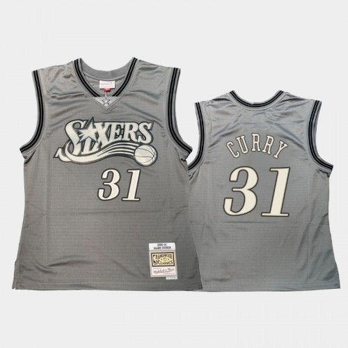 Philadelphia 76ers #31 Seth Curry Gray Hardwood Classics Throwback Metal Works Jersey