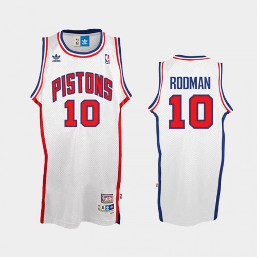 Men's Detroit Pistons #10 Dennis Rodman White Hardwood Classics Jersey