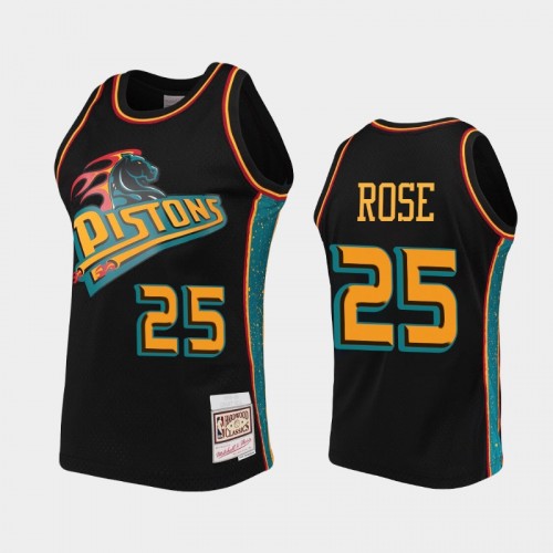 Men's Detroit Pistons #25 Derrick Rose Black Rings Collection Jersey