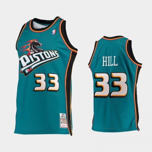 Men's 1998-99 Detroit Pistons #33 Grant Hill Teal Hardwood Classics Jersey