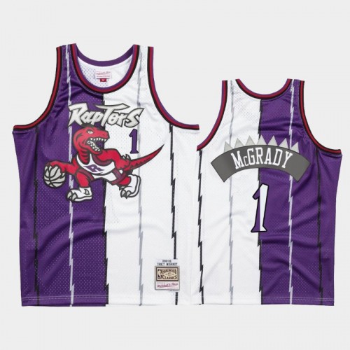 Men's Toronto Raptors #1 Tracy McGrady Purple Split Two-Tone Jersey