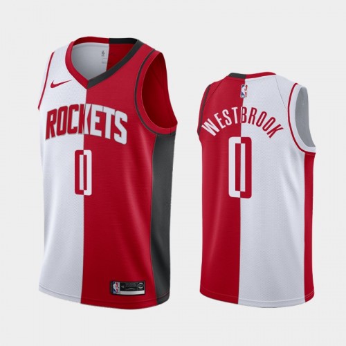 Men's Houston Rockets #0 Russell Westbrook White Red Split Two-Tone Jersey