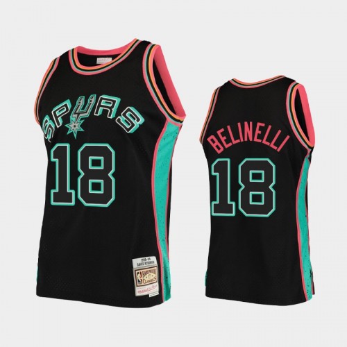 Men's San Antonio Spurs #18 Marco Belinelli Black Rings Collection Jersey