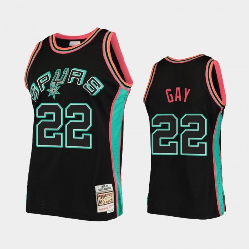 Men's San Antonio Spurs #22 Rudy Gay Black Rings Collection Jersey
