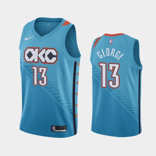 Men's Oklahoma City Thunder #13 Paul George Turquoise 2018-19 City Jersey