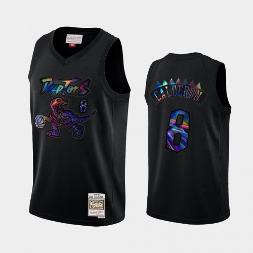 Toronto Raptors #8 Jose Calderon Black Hardwood Classics Iridescent Logo Holographic Jersey