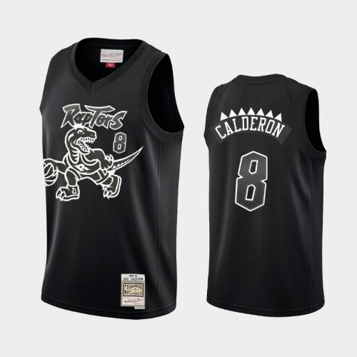 Toronto Raptors #8 Jose Calderon Black Hardwood Classics Throwback White Logo Jersey