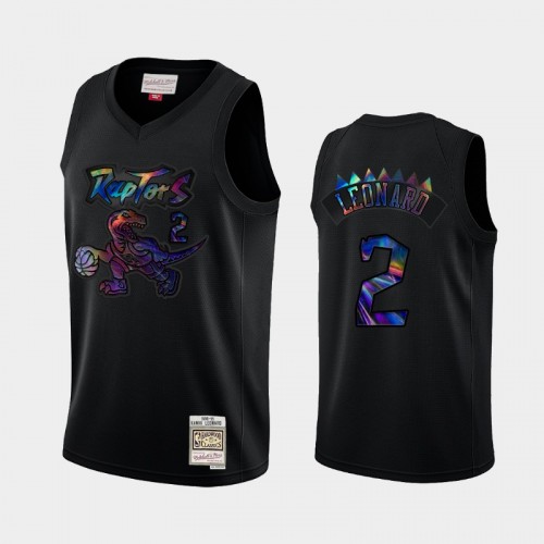 Toronto Raptors #2 Kawhi Leonard Black Hardwood Classics Iridescent Logo Holographic Jersey