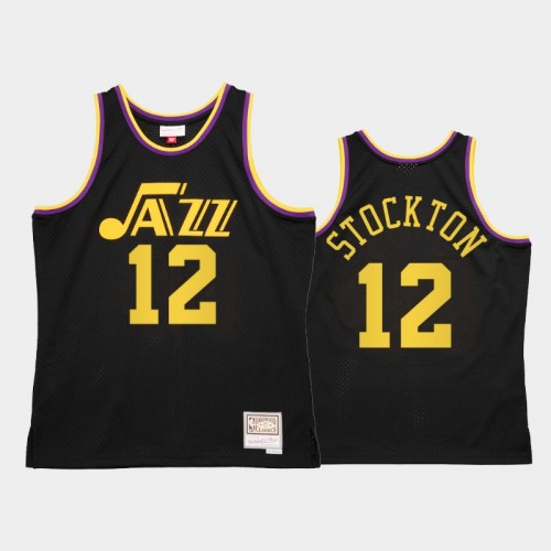Men's Utah Jazz #12 John Stockton Black Reload 2.0 Jersey