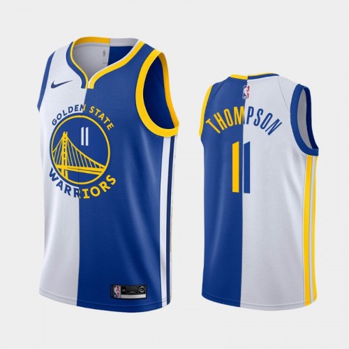 Men's Golden State Warriors #11 Klay Thompson White Blue Split Two-Tone Jersey