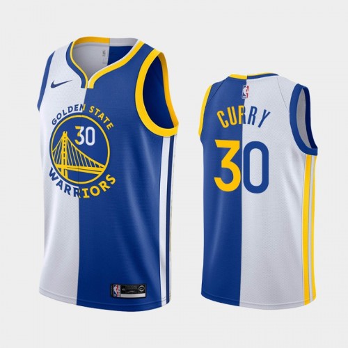 Men's Golden State Warriors #30 Stephen Curry White Blue Split Two-Tone Jersey