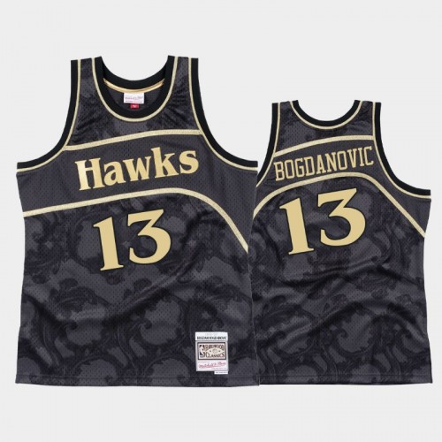 Men Atlanta Hawks #13 Bogdan Bogdanovic Black Black Toile Hardwood Classics Jersey