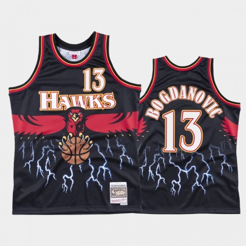 Men Atlanta Hawks #13 Bogdan Bogdanovic Black Lightning Hardwood Classics Jersey