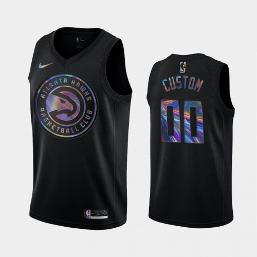 Atlanta Hawks #00 Custom Black Iridescent Holographic Limited Edition Jersey