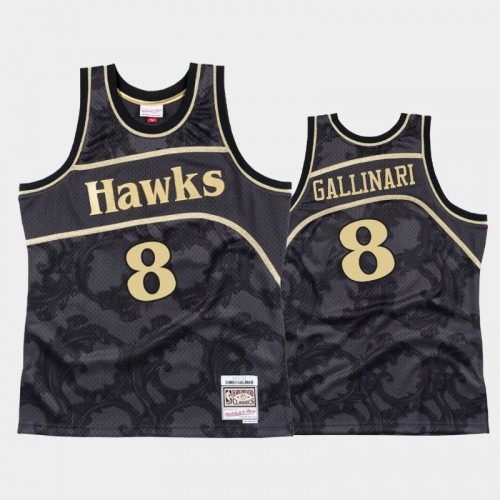 Men Atlanta Hawks #8 Danilo Gallinari Black Black Toile Hardwood Classics Jersey