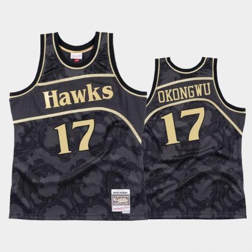 Men Atlanta Hawks #17 Onyeka Okongwu Black Black Toile Hardwood Classics Jersey