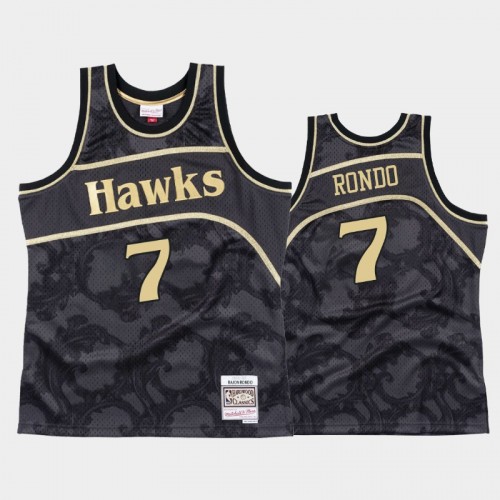 Atlanta Hawks #7 Rajon Rondo Black Black Toile Hardwood Classics Jersey