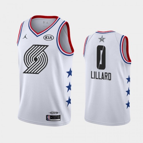 Men Portland Trail Blazers 2019 All-Star Game #0 Damian Lillard White Finished Jersey