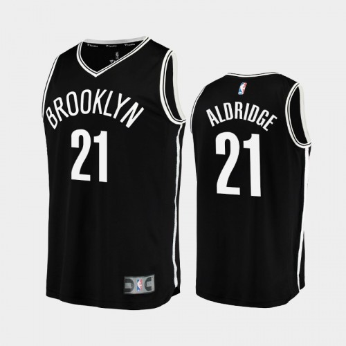 Men Brooklyn Nets LaMarcus Aldridge #21 Black 2021-22 Replica Icon Edition Jersey