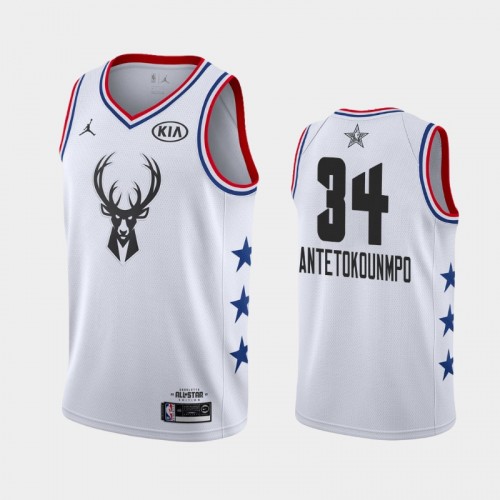 Men Milwaukee Bucks 2019 All-Star Game #34 Giannis Antetokounmpo White Finished Jersey