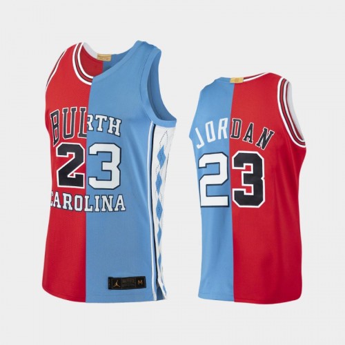 Bulls X Tar Heel #23 Michael Jordan red blue Retired Number Split Edition Jersey