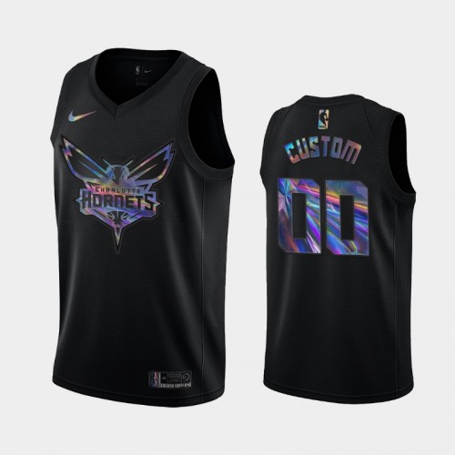 Charlotte Hornets #00 Custom Black Iridescent Holographic Limited Edition Jersey