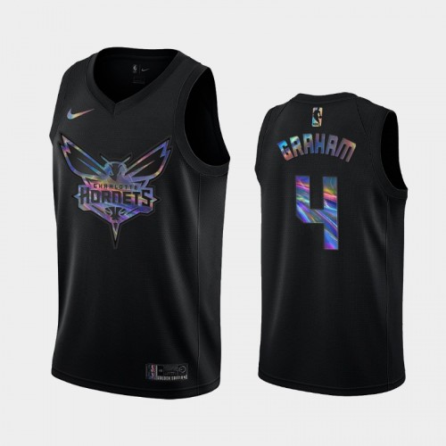 Charlotte Hornets #4 Devonte' Graham Black Iridescent Holographic Limited Edition Jersey