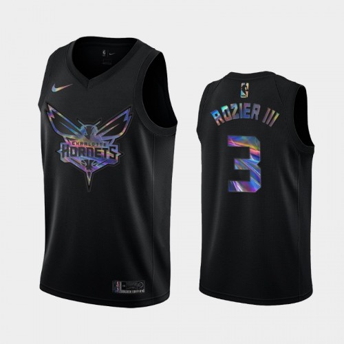 Charlotte Hornets #3 Terry Rozier III Black Iridescent Holographic Limited Edition Jersey