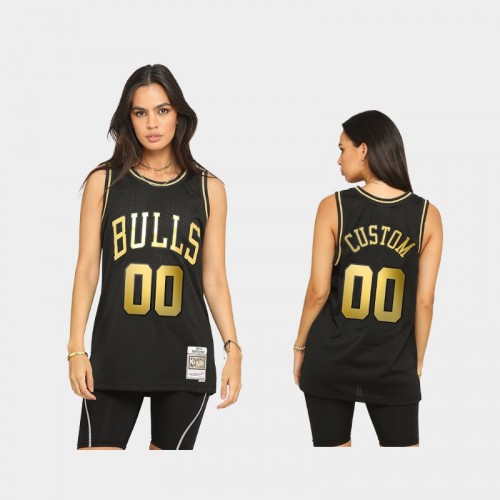 Chicago Bulls #00 Custom Black 2021 Golden Edition Hardwood Classics Limited Allocation Jersey