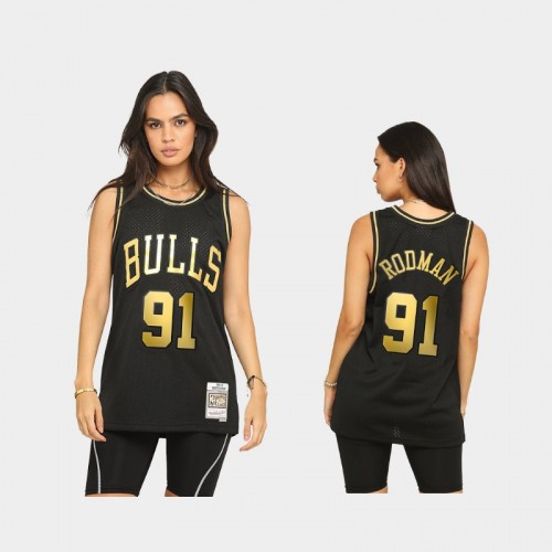 Chicago Bulls #91 Dennis Rodman Black 2021 Golden Edition Hardwood Classics Limited Allocation Jersey