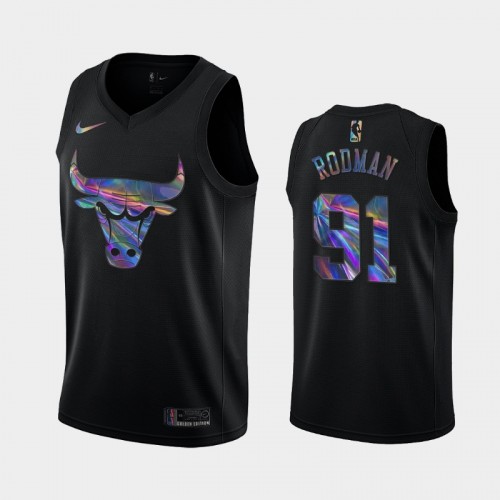 Chicago Bulls #91 Dennis Rodman Black Iridescent Holographic Limited Edition Jersey